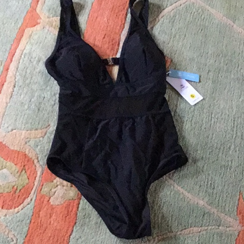 NWT Black v neck Cupshie one piece bathing suit